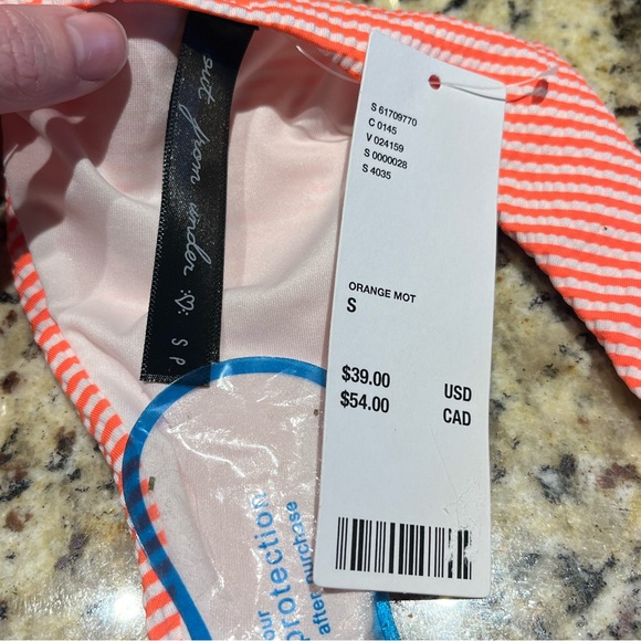 NWT Urban Outfitters Seersucker Bikini Bottoms Neon Orange White Pinstripes - Picture 3 of 7